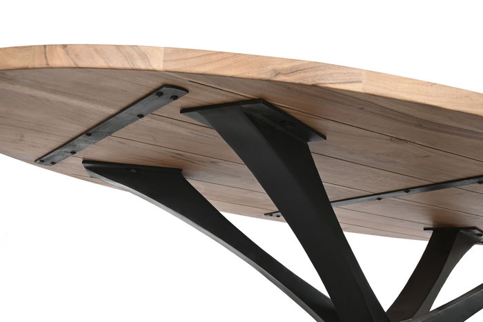 DKD Home Decor Mesa de Comedor Acacia y Metal Natural y Negro