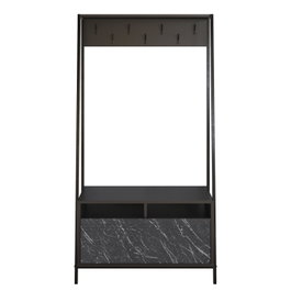 Hanah Home Devin Recibidor Negro con Estantes Múltiples y Patas Metálicas, Tablero de Partículas Recubierto de Melamina 18mm, 94x180x35.3cm
