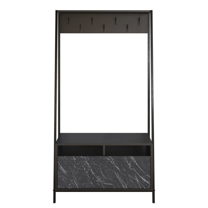Hanah Home Devin Recibidor Negro con Estantes Múltiples y Patas Metálicas, Tablero de Partículas Recubierto de Melamina 18mm, 94x180x35.3cm Hanah Home Devin Recibidor Negro con Estantes Múltiples y Patas Metálicas, Tablero de Partículas Recubierto de Melamina 18mm, 94x180x35.3cm