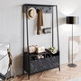 Hanah Home Devin Recibidor Negro con Estantes Múltiples y Patas Metálicas, Tablero de Partículas Recubierto de Melamina 18mm, 94x180x35.3cm