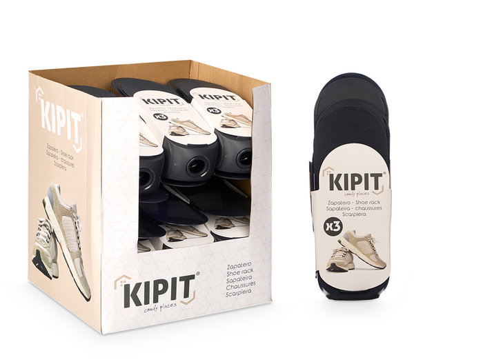 Kipit Set 3 Zapateros Negro, Plástico PP, 34x12x11 cm, Organizador de Zapatos (Set de 12)