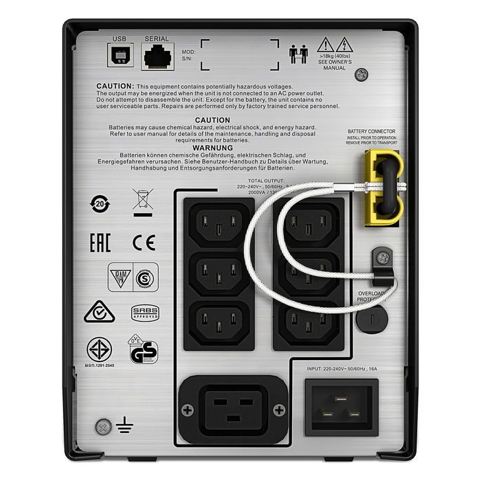 APC Smart-UPS C 2000VA LCD SMC2000I UPS Interactivo Negro, 230V, 1300W, 7 Salidas, USB, AVR, Batería Reemplazable