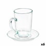 Taza con Plato Vivalto Transparente Vidrio 200 ml (6 Unidades)