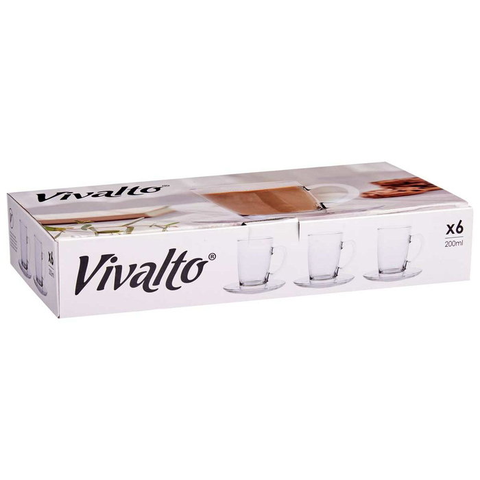 Taza con Plato Vivalto Transparente Vidrio 200 ml (6 Unidades)