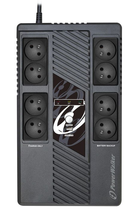 PowerWalker VI MS UPS, 600VA / 360W, con 4 Tomas con Respaldo de Batería y 4 Tomas Bypass, USB, AVR, para Hogar y Oficina