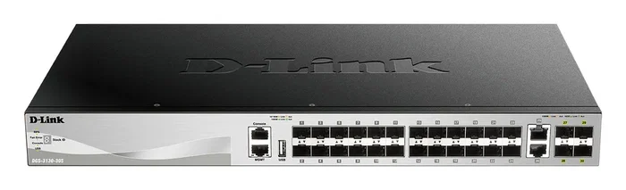 D-Link DGS-3130-30S/E Switch Gestionable L3 con 24 Puertos SFP y 4 Puertos 10G SFP+, Apilable, Color Gris - DGS-3130-30S/E