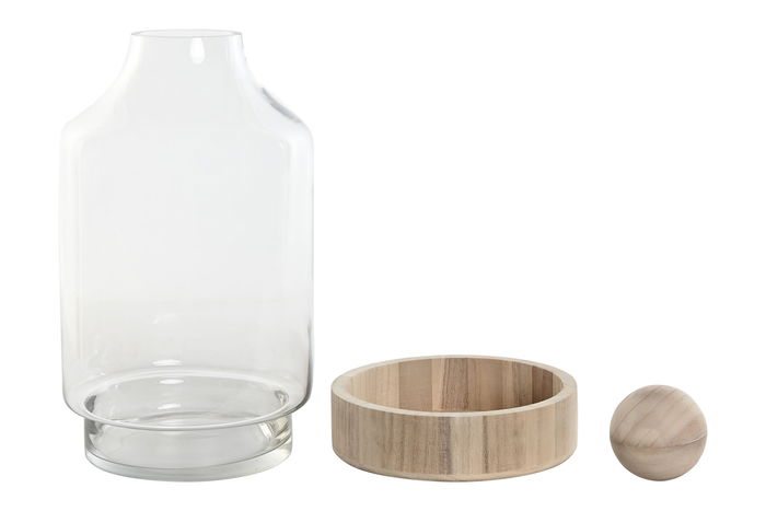 DKD Home Decor Jarrón Transparente Natural Cristal Madera 21 x 42 x 21 cm