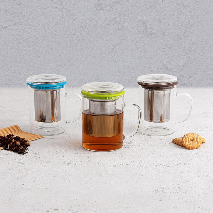 Quid Taza de Vidrio Serenia con Filtro de Acero Inoxidable y Tapa 35 cL