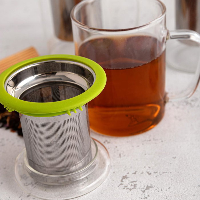 Quid Taza de Vidrio Serenia con Filtro de Acero Inoxidable y Tapa 35 cL