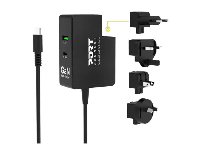 Port Design POR1733357882350 - Adaptador de corriente con puertos USB y USB-C de 24 pines, 100W