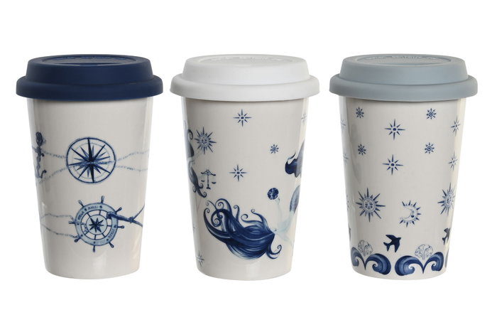 DKD Home Decor Mug Atlantico Stella Maris Porcelana y Silicona Azul Blanco 10 x 14 x 10 cm (6 Unidades) DKD Home Decor Mug Atlantico Stella Maris Porcelana y Silicona Azul Blanco 10 x 14 x 10 cm (6 Unidades)