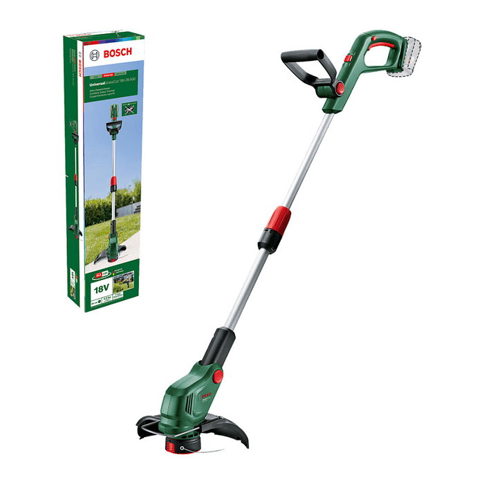 Bosch UniversalGrassCut 18V-26-500 Cortabordes a Batería de 18V, 26 cm de Diámetro de Corte, Empuñadura en D, Inalámbrico, 8500 RPM, Negro/Verde