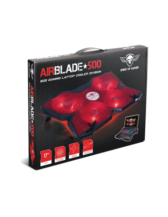 Spirit of Gamer AIRBLADE 500 - Refrigerador/Soporte de Portátil Gamer con 4 Ventiladores de 12 cm, 1200 RPM, 75 CFM, 25 dB, Negro, para Pantallas de hasta 40.6 cm (16") Spirit of Gamer AIRBLADE 500 - Refrigerador/Soporte de Portátil Gamer con 4 Ventiladores de 12 cm, 1200 RPM, 75 CFM, 25 dB, Negro, para Pantallas de hasta 40.6 cm (16")