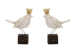 DKD Home Decor Figura de Pájaro en Resina y Metal Blanco y Dorado