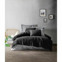 Aucune Juego de cama Negro 100% algodón con funda nórdica y 2 fundas de almohada