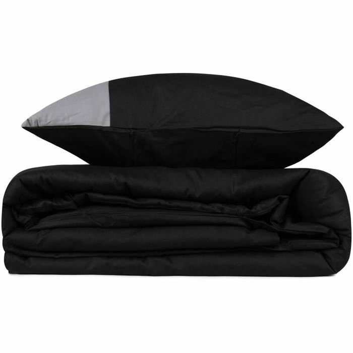 Aucune Juego de cama Negro 100% algodón con funda nórdica y 2 fundas de almohada