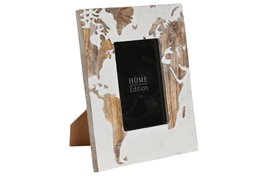 DKD Home Decor Marco de Fotos Mapamundi 10x15 en Mango y Cristal