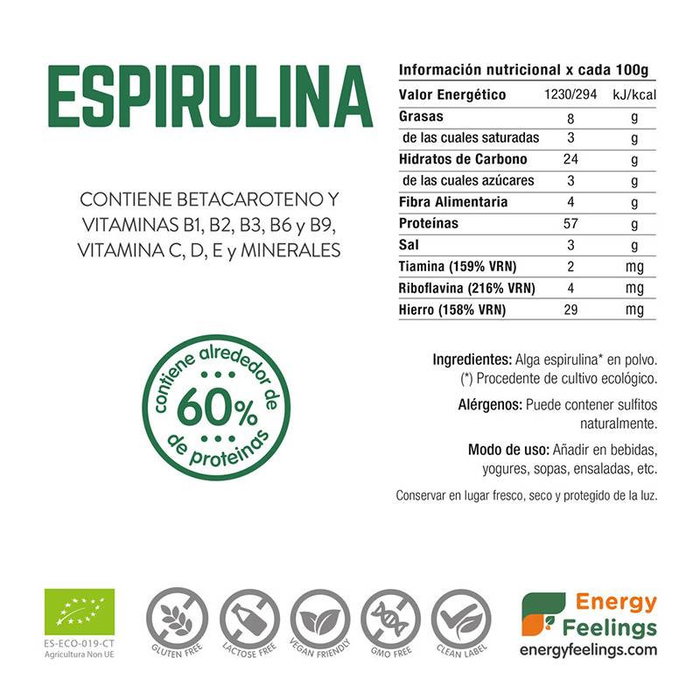 ENERGY FEELINGS Espirulina en polvo ECO VEGAN SG 204 g ENERGY FEELINGS Espirulina en polvo ECO VEGAN SG 204 g