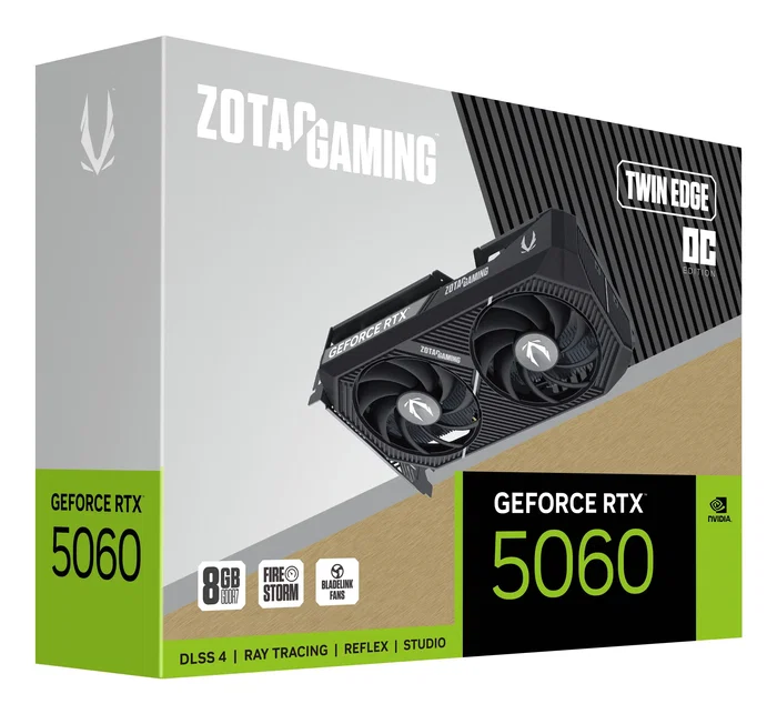 ZOTAC Gaming GeForce RTX 5060 Twin Edge OC Tarjeta Gráfica - 8 GB GDDR7, PCIe 5.0, HDMI 2.1b, 3x DisplayPort 2.1b, Overclocked