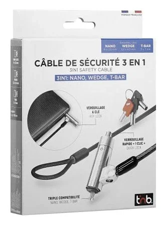 T'nb Cable Lock 3-en-1 compatible con T-bar, Nano y Wedge