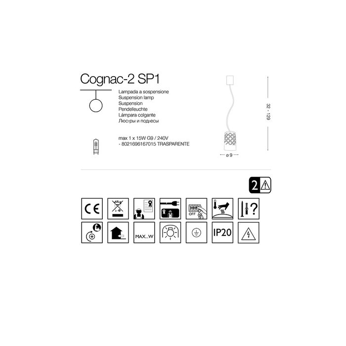 Ideal Lux Lámpara Colgante Cognac de Cristal Ideal Lux Lámpara Colgante Cognac de Cristal