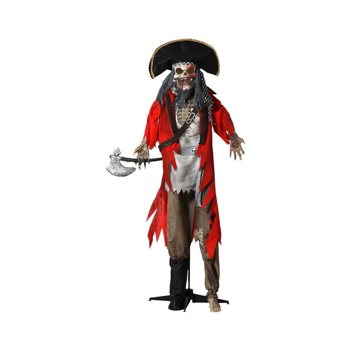 Atosa Estatua Decorativa Esqueleto Pirata de 190 cm con Hacha, Luces LED, Sonido y Movimiento