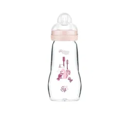 Mam Biberón de Vidrio 260 ml - Flow Teat 2 - Rosa - 0 a 6 Meses