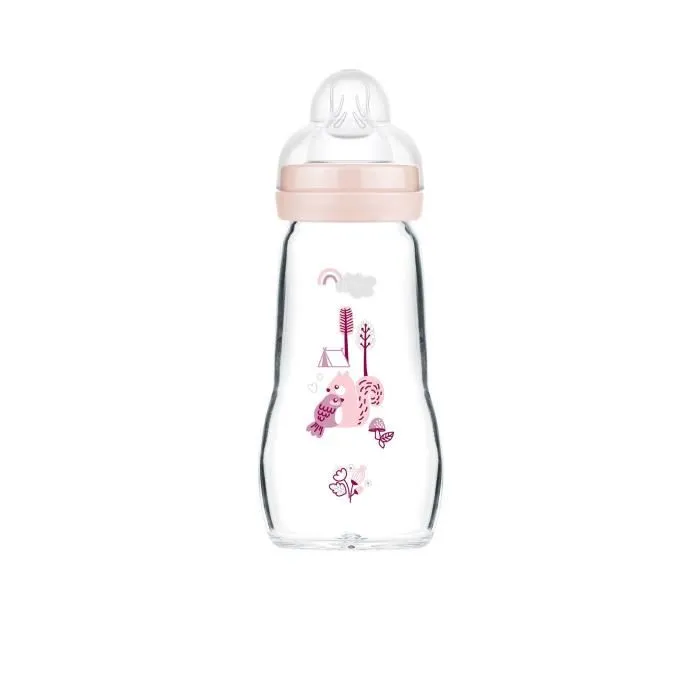 Mam Biberón de Vidrio 260 ml - Flow Teat 2 - Rosa - 0 a 6 Meses