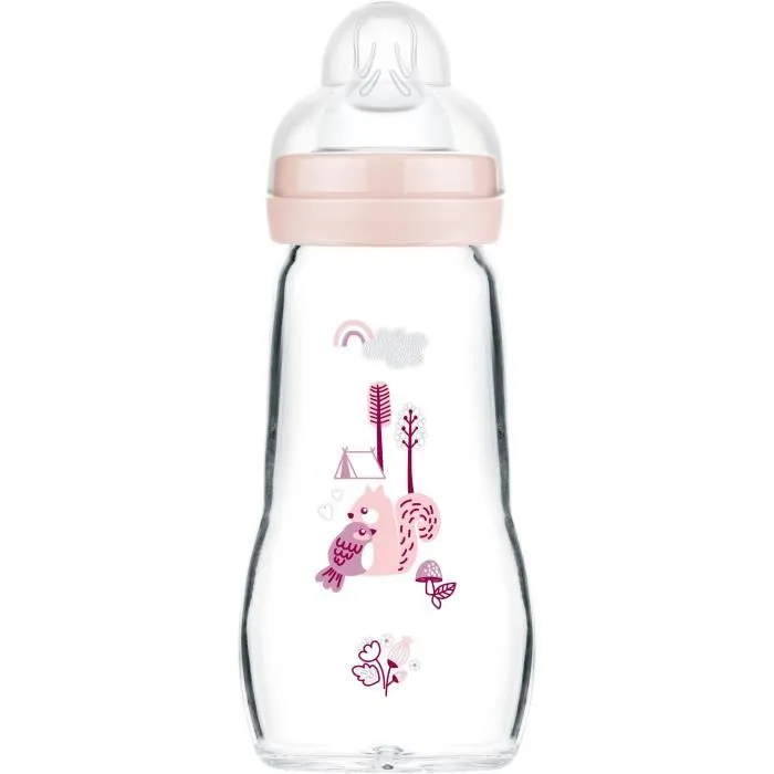 Mam Biberón de Vidrio 260 ml - Flow Teat 2 - Rosa - 0 a 6 Meses