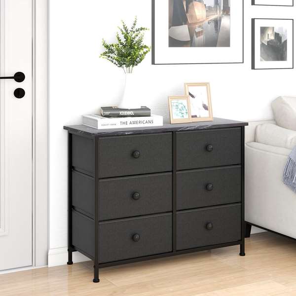 Max Home Cómoda 6 Cajones 80x30x62 cm Gris Acero Panel Fibra Tela