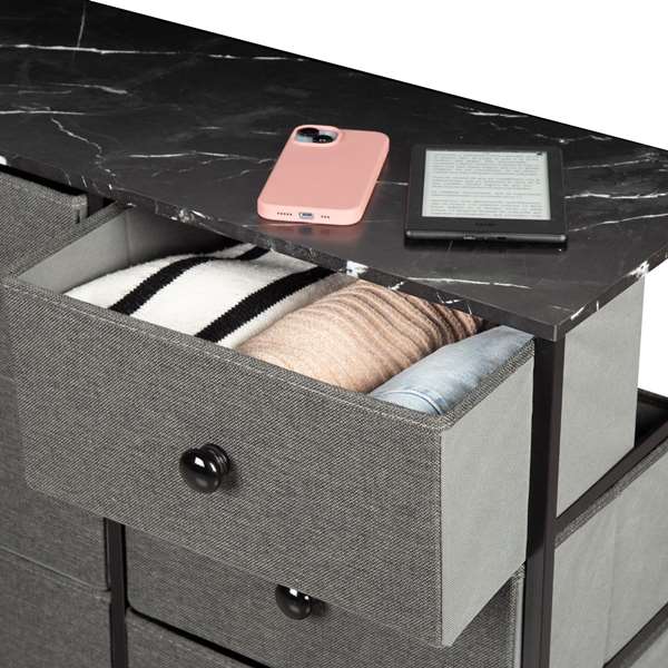Max Home Cómoda 6 Cajones 80x30x62 cm Gris Acero Panel Fibra Tela