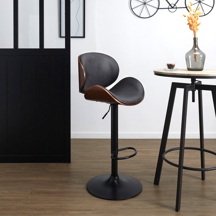 Home Deco Factory Taburete de Bar Regulable Reno 97-118 cm, Asiento Tapizado PU, Soporta 110 kg
