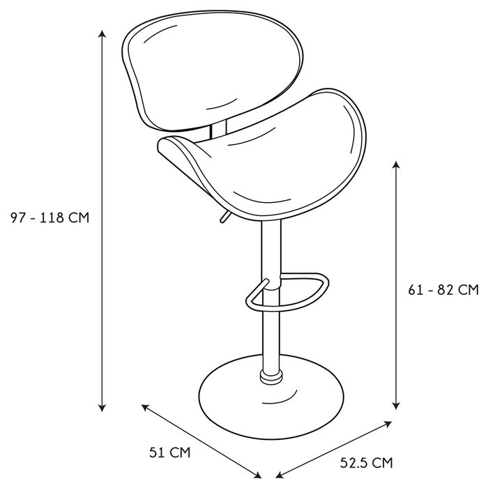 Home Deco Factory Taburete de Bar Regulable Reno 97-118 cm, Asiento Tapizado PU, Soporta 110 kg