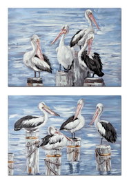 DKD Home Decor Cuadro Lienzo MDF 100x3x70 Pelicanos (Surtido de 2)