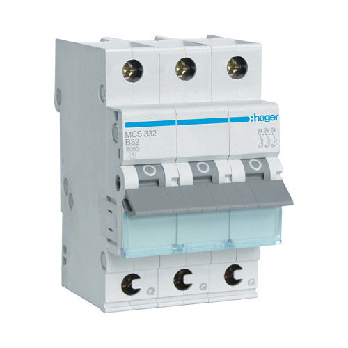 Hager MCS332 Interruptor Magnetotérmico 3 Polos 32A Curva C Hager MCS332 Interruptor Magnetotérmico 3 Polos 32A Curva C