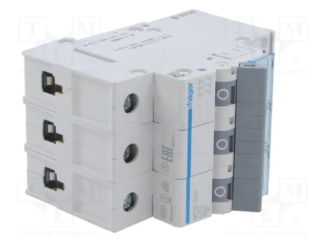 Hager MCS332 Interruptor magnetotérmico 3 polos 32A Tipo C Hager MCS332 Interruptor magnetotérmico 3 polos 32A Tipo C