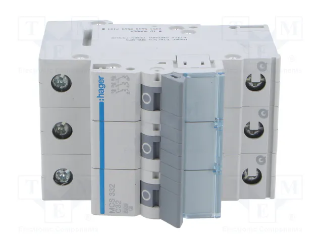 Hager MCS332 Interruptor magnetotérmico 3 polos 32A Tipo C Hager MCS332 Interruptor magnetotérmico 3 polos 32A Tipo C