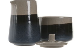 DKD Home Decor Loving 25 Azucarero Oriental Set de 2 Porcelana Azul Gris 9 x 8.4 x 9 cm