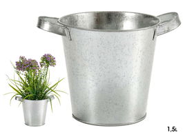 Ibergarden Cubo con Asas Anchas de Zinc, 20x14x16.2 cm, Color Plata (Set de 24)