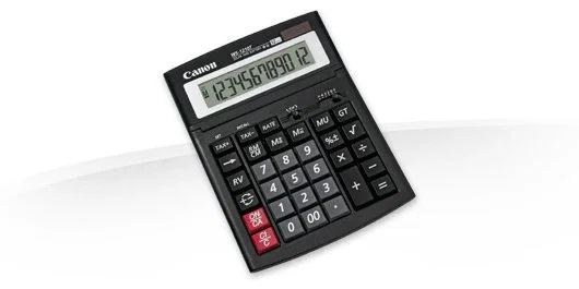 Canon WS-1210T Calculadora de Sobremesa 12 Dígitos con Pantalla Inclinable, Panel Solar y Función de Cálculo de Impuestos - Negro