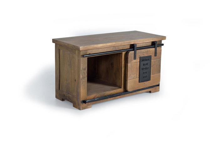 Giner y Colomer Mueble Televisor en Madera de Acacia Natural con Detalles en Metal, Nogal Oscuro