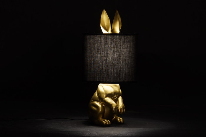 DKD Home Decor Lámpara de Sobremesa de Resina y Algodón con Conejo, Dorado y Negro