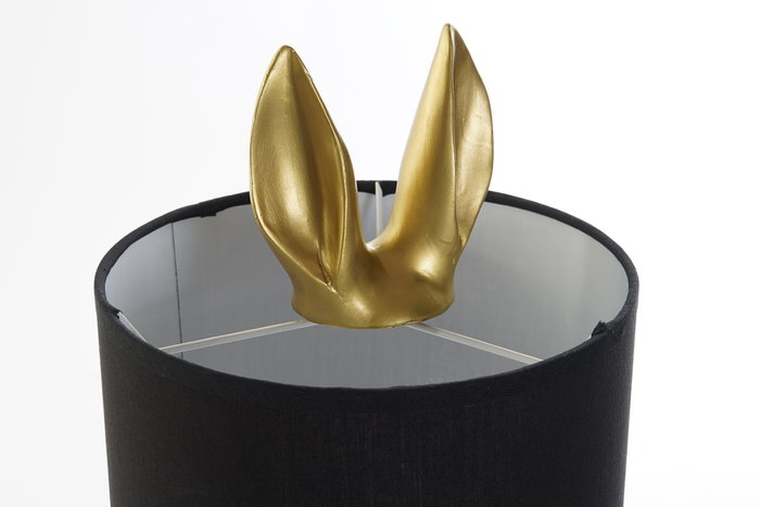 DKD Home Decor Lámpara de Sobremesa de Resina y Algodón con Conejo, Dorado y Negro