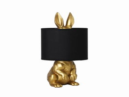 DKD Home Decor Lámpara de Sobremesa de Resina y Algodón con Conejo, Dorado y Negro