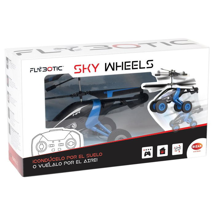 Flybotic Helicóptero Radio Control Sky Wheels 62004777 con Sistema Infrarrojo, 4 Ruedas y Batería Recargable, Color a Elección