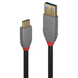 Lindy Cable Anthra Line USB 3.2 de Tipo A a USB C, 3m, 10Gbps, 5A PD, Negro