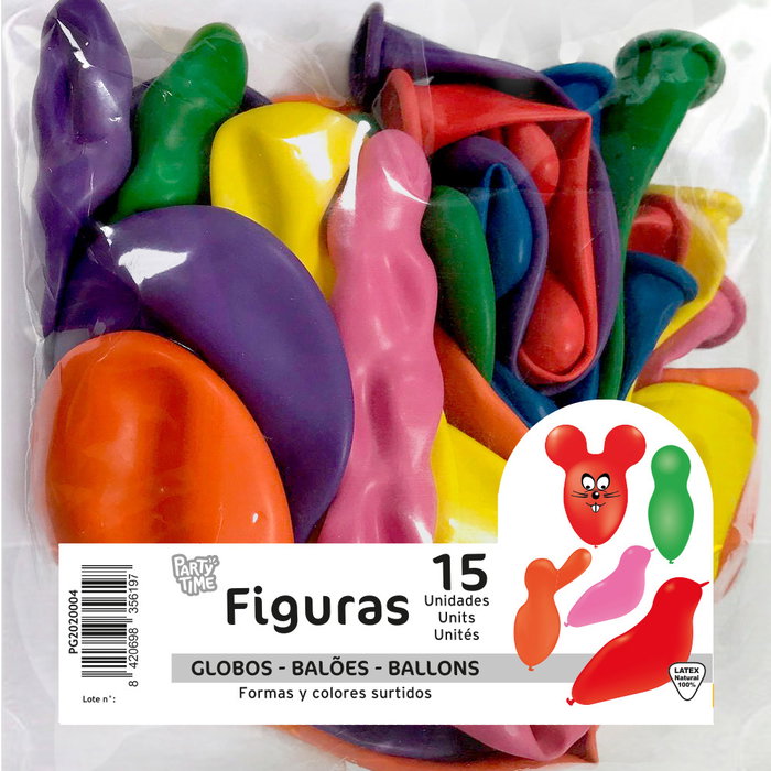 Party Time - 15 Globos de Látex con Formas de Animales, Pájaro, Ratón, Figuras para Fiestas