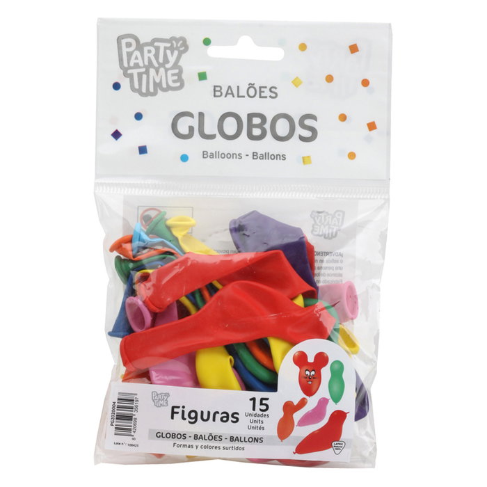 Party Time - 15 Globos de Látex con Formas de Animales, Pájaro, Ratón, Figuras para Fiestas