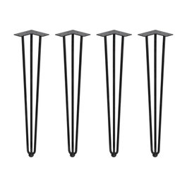 Emuca Lote de 4 patas Hairpin de 3 varillas para mesa, altura 710mm, Acero, Pintado negro