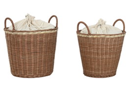 DKD Home Decor Set de 2 Cestas para Ropa Seagrass y Algodón Natural